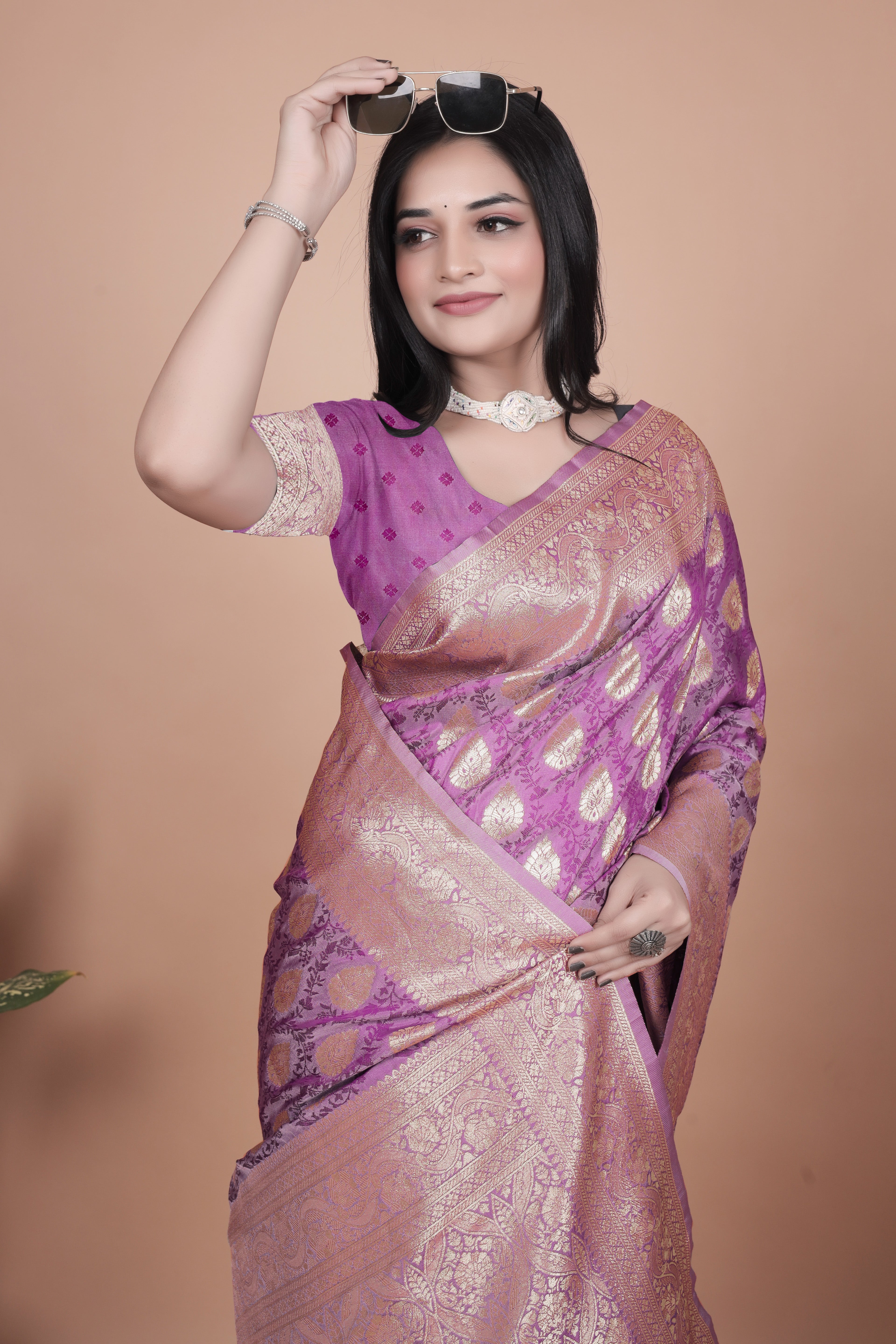 Banarasi Silk Saree with Golden Zari Weaving with 4 color option
